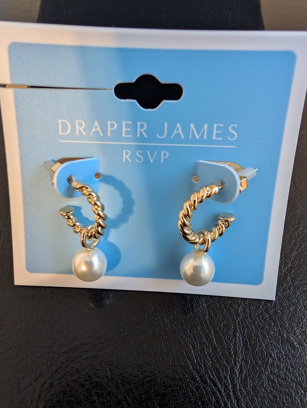 Draper James Gold Twisted Hoop Earrings with Pearl Drops -